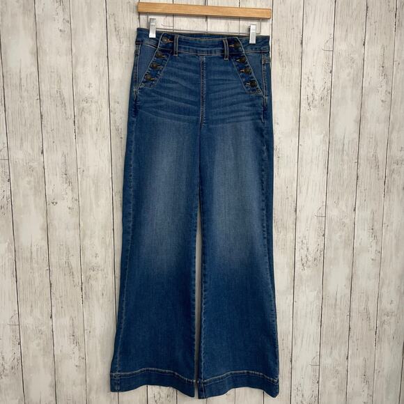 American Eagle Mid Rise Baggy Wide Leg Super Stretch Denim Cotton Blend Jeans 4 - Picture 1 of 11
